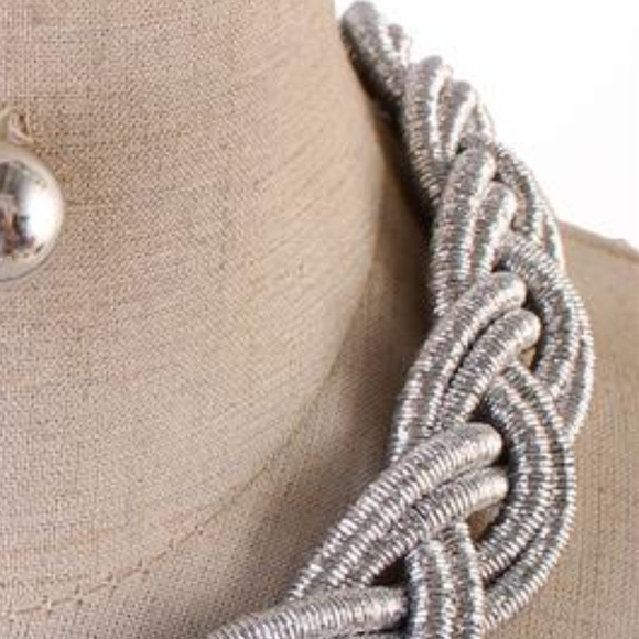 Silver Tone Braidded Cord Necklace Earring Set - Picture 3 of 4
